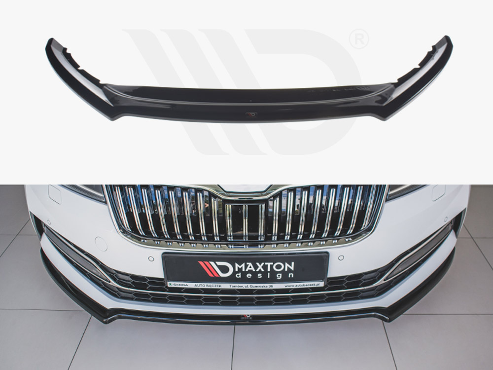 Maxton Design Gloss Black Front Splitter V.1 Skoda Superb Mk3 Fl (2019-), view 1