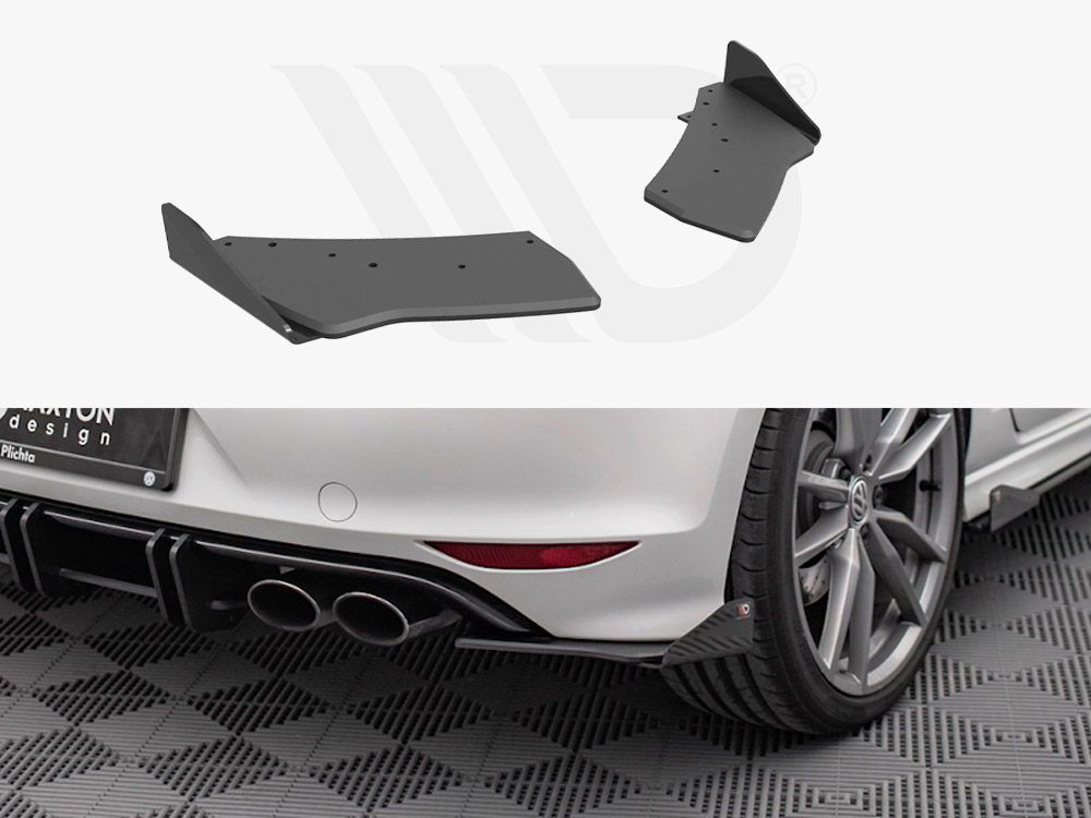 Maxton Design Black + Gloss Flaps Street Pro Rear Side Splitters (+Flaps) VW Golf R Mk7 (2013-2016), view 1