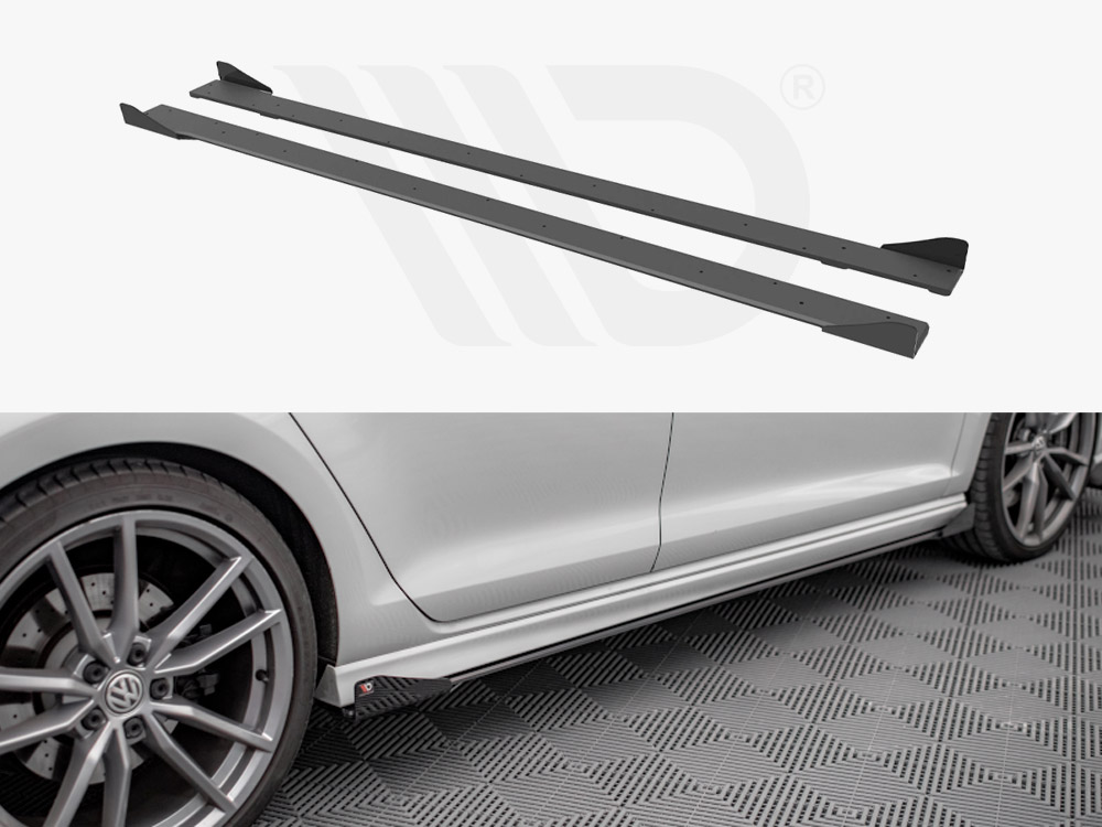 Maxton Design Black + Gloss Flaps Street Pro Side Skirts Diffusers (+Flaps) VW Golf R Mk7 (2013-2016), view 1