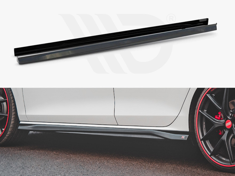 Maxton Design Gloss Black Side Skirts Diffusers V3 VW Golf 8 GTI / GTI Clubsport / R-Line (2020-), view 1
