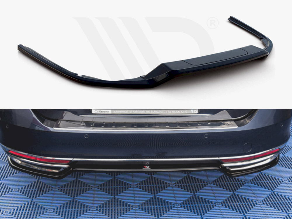 Maxton Design Gloss Black Central Rear Splitter VW Passat B8 (2014-2019), view 1