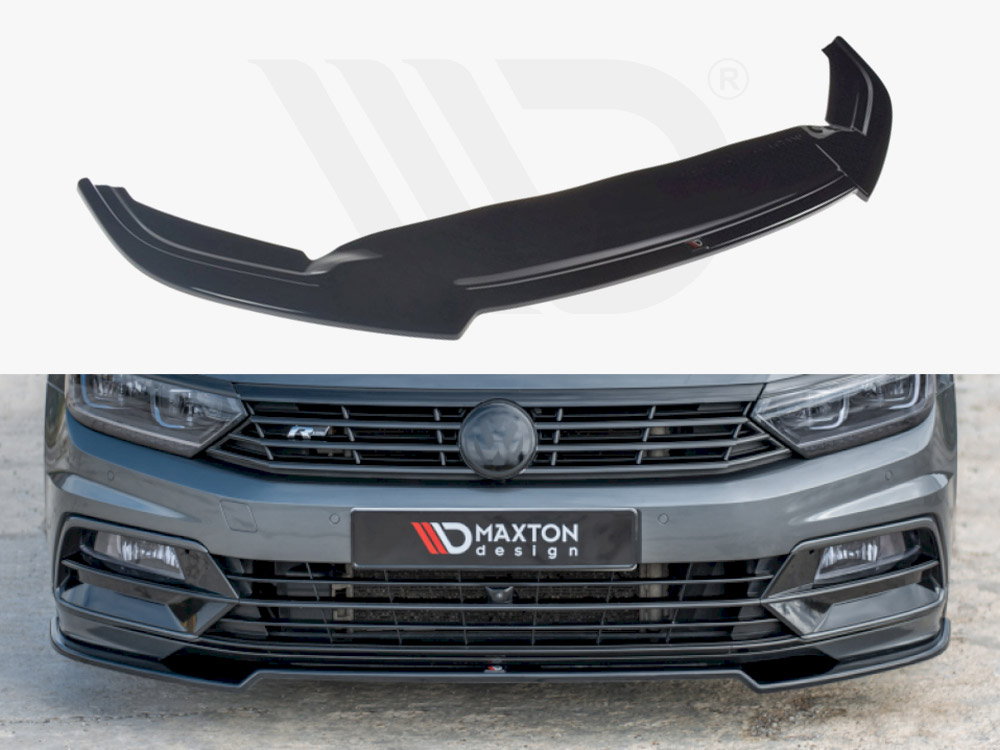 Maxton Design Gloss Black Front Splitter V.2 Volkswagen Passat R-Line B8 (2015-19), view 1