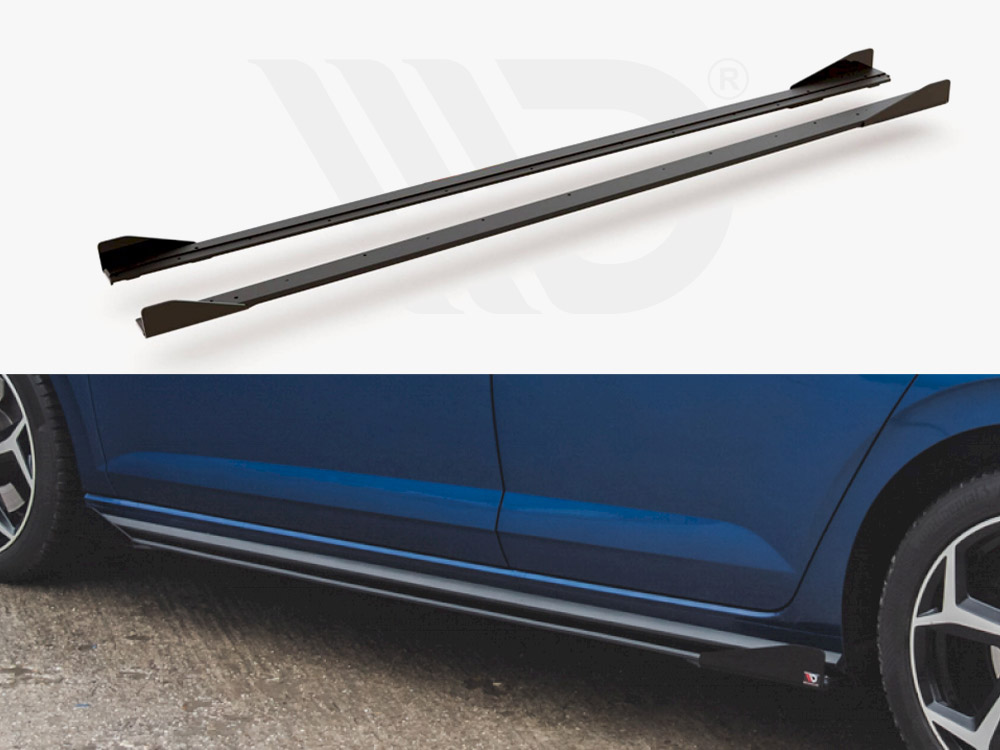 Maxton Design Black + Gloss Flaps Maxton Racing Side Skirts Diffusers (+Flaps) VW Polo GTI Mk6 (2017-2021), view 1