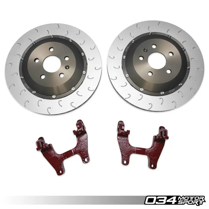 034 Motorsport - 2-Piece Floating Rear Brake Rotor 355mm Upgrade for Mk8 Golf R & Audi 8Y S3 – Red - (034-301-2012-RED)