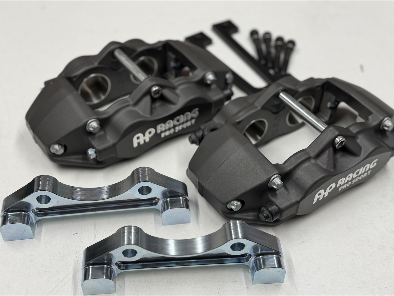 VBT Front Brake Kit 4 Piston AP Racing Pro Sport Calipers with 343x28MM 2-Piece Discs (BK0035R-CG8) - RACE ONLY - VW Polo GTI 6R / Audi S1 / Golf Mk4 / Audi TT Mk1 / Seat Leon Mk1