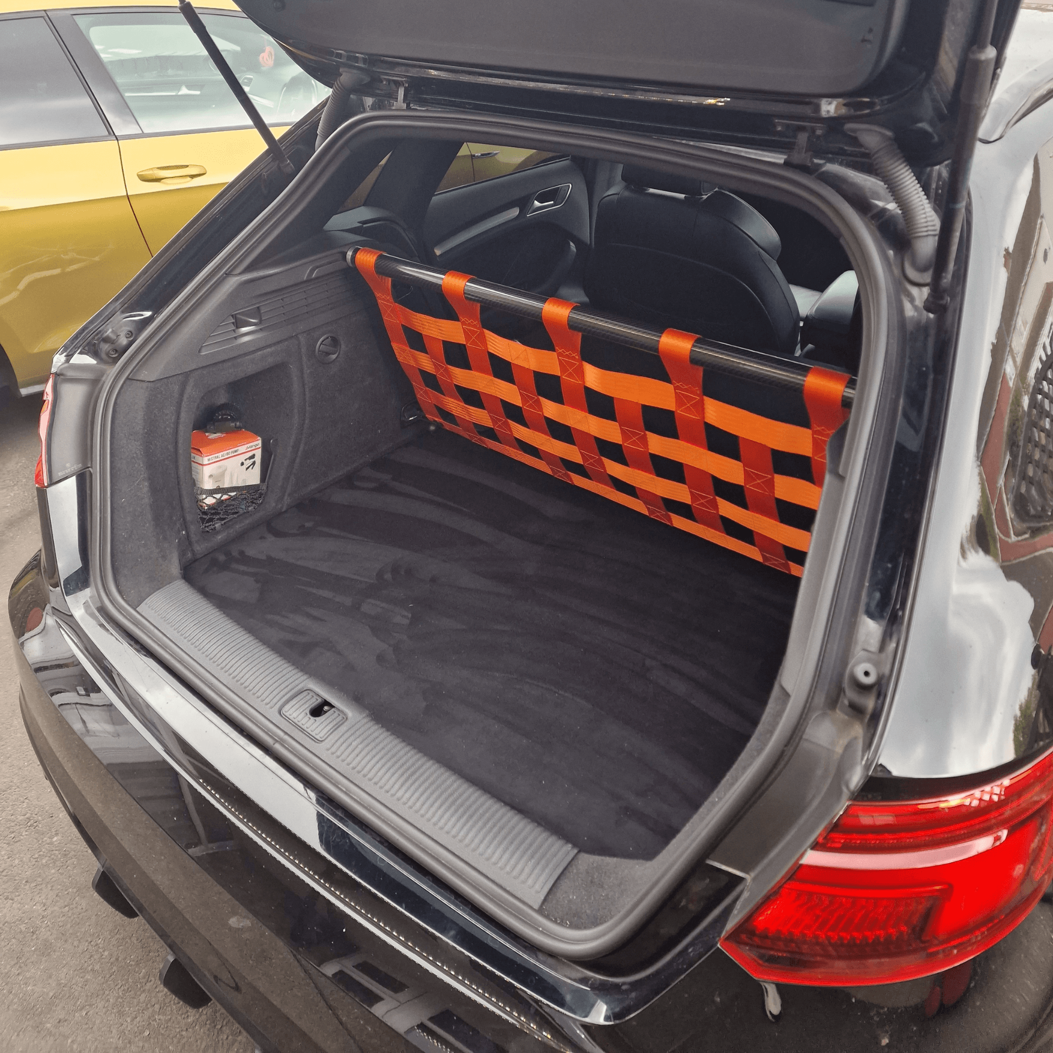 Audi A3 S3 RS3 8V Strut bar and Cargo net – Black Bar / Red