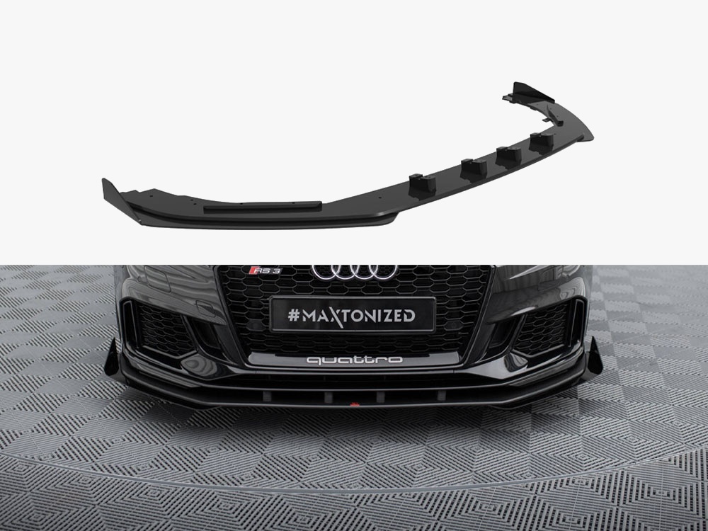 Maxton Design Street PRO Front Splitter V.1 + Flaps Audi RS3 Sedan 8V Facelift - Black-Red + Gloss Flaps, view 1