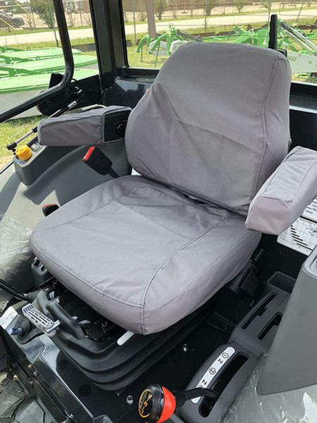 KT01 2015 and Newer KIOTI CK,DK and NS Series Tractor, CAB ONLY Grammar Suspension seat. Two Piece Vinyl seat, with ARMREST