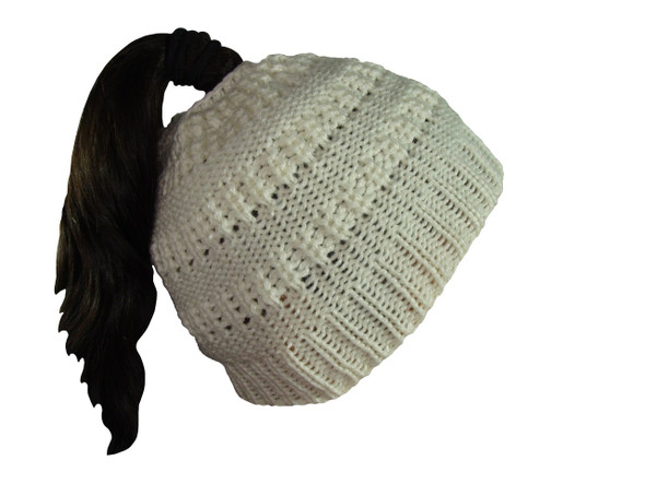 Ponytail Messy Bun Knitted Ponytail Winter Beanie Crocheted in 100% Alpaca