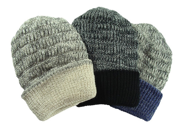Solid Color Knit Thick Heavy Beanie  with Cuff 100% Alpaca Reversible