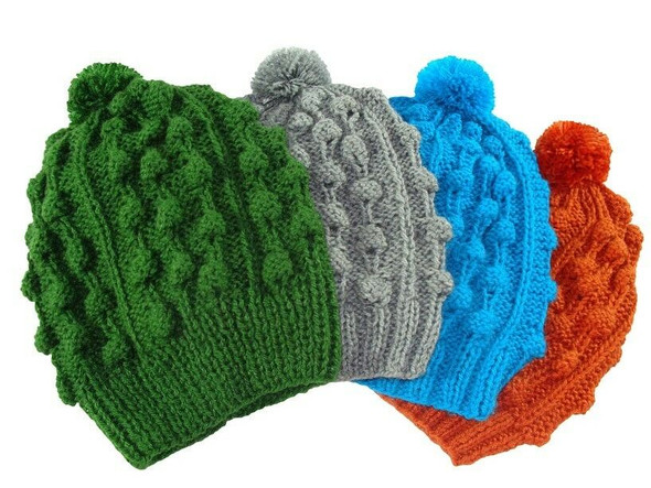 Garbanzo Beanie with PomPom 100 % Alpaca Knit with Cuff