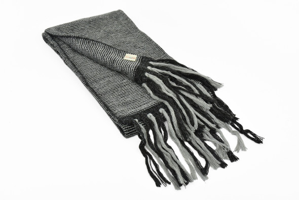 Textured Gray Black Dotted Shades Scarf with Fringe