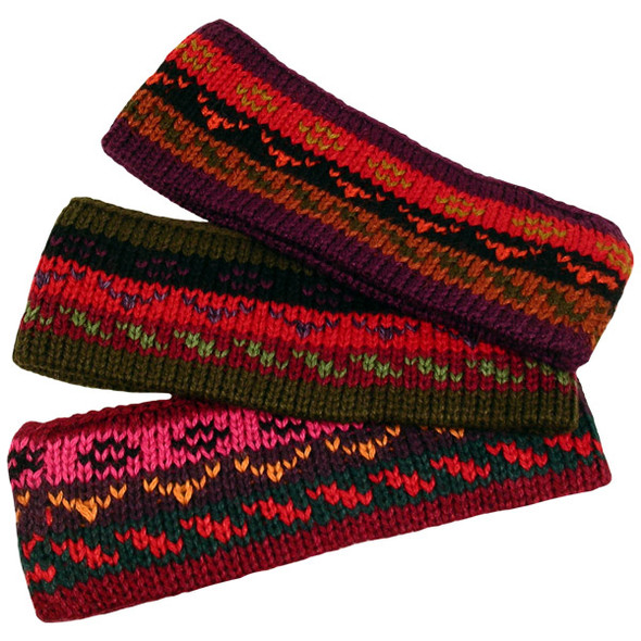 Striped/Geometric Alpaca 100% Headband One Size Hand Knit Peru