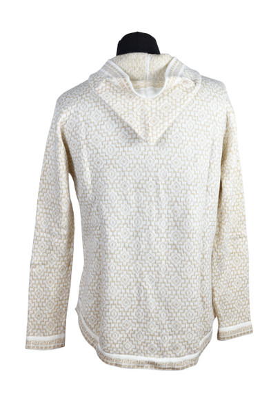 Alpaca Chacana Knit Hoodie Zip Up Sweater in White and Tan