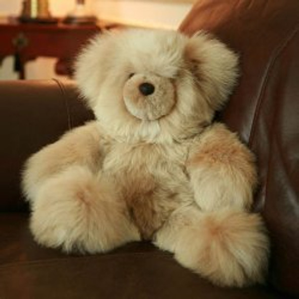Tan Alpaca Fur Teddy Bear 15" Plush Doll Peru Natural