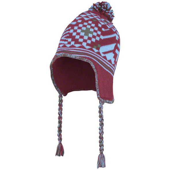 Maroon & Light Blue Fleece Lined PomPom Chullo