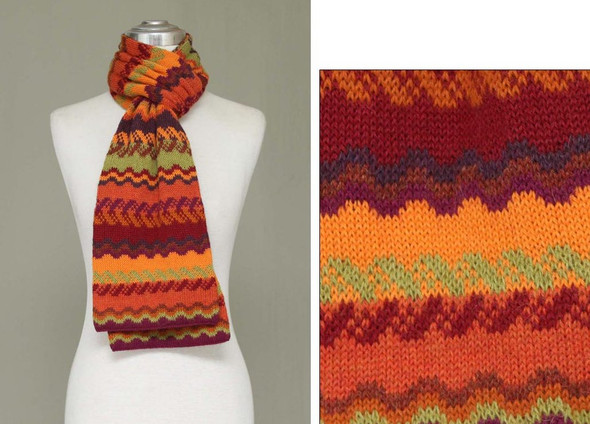 Fine Geometric Knit 100% Alpaca Scarf Fall Shades 8" x 72"