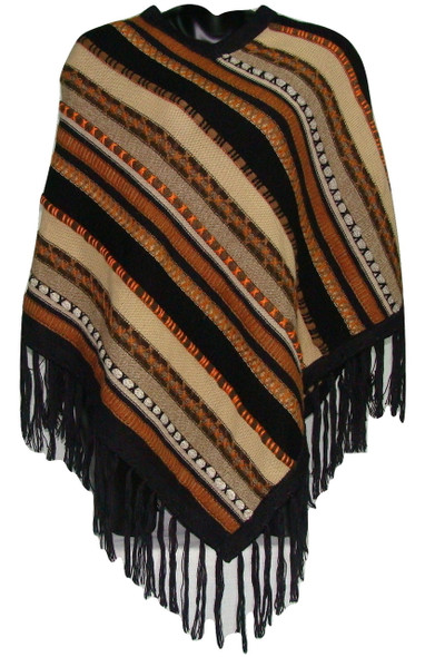 Adult 100% Alpaca Bands and Striped Woven Poncho Azpa Assorted Colors