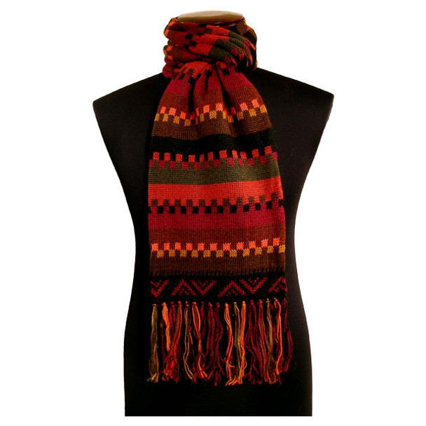 Baby Alpaca Scarf Knit Geometrics Fall Shades Double Thick