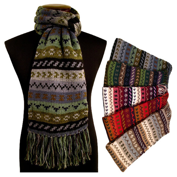 Alpaca 100% Striped/Geometric Scarf Heavy Warm Double Thickness