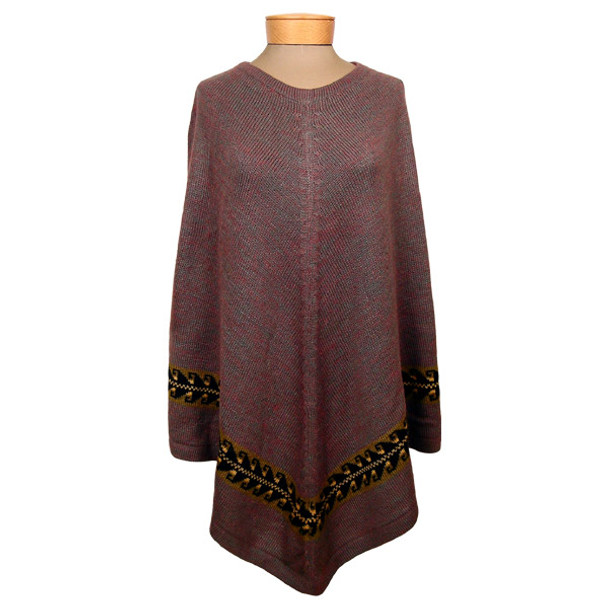 Peruvian Knit Mélange Poncho with Band One Size Long Adult