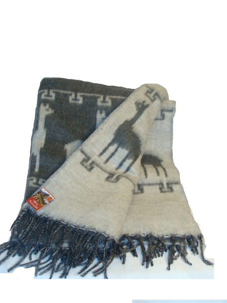 Adorable Llama Pattern Huggable Reversible Blanket in Soft Brushed Alpaca Two Tone 60" x 84" - Charcoal/Gray Fringed