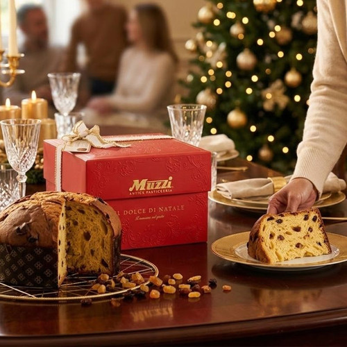 Muzzi Traditional Panettone in Red Gift Box on table
