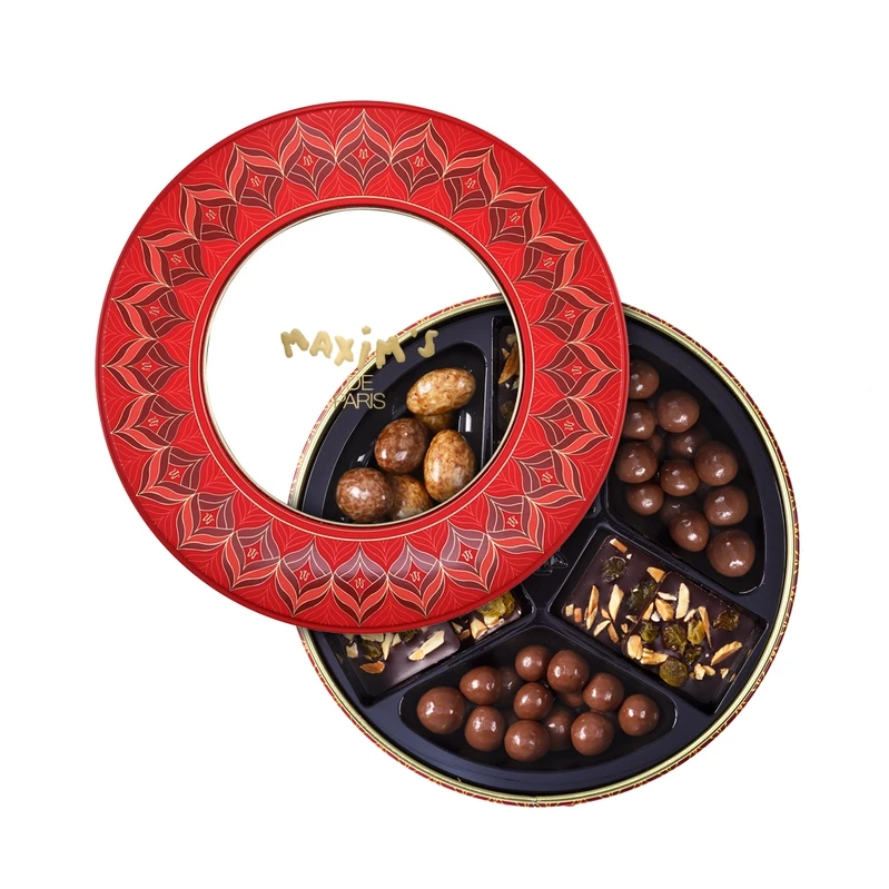 Maxim’s de Paris "Chocolate Temptation" Assortment – Luxury Art Deco Round Gift Tin