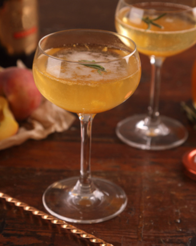 Peach and rosemary Fizz with peach and Prosecco preserve