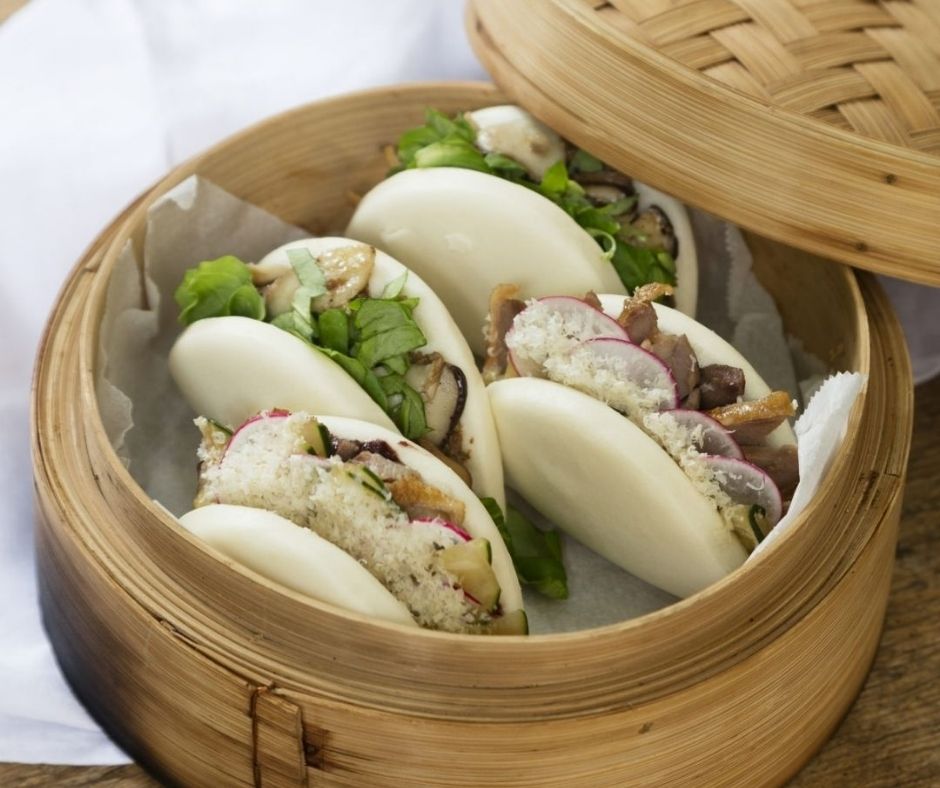 Gourmet Pekin duck bao with mediterranean hoisin sauce recipe