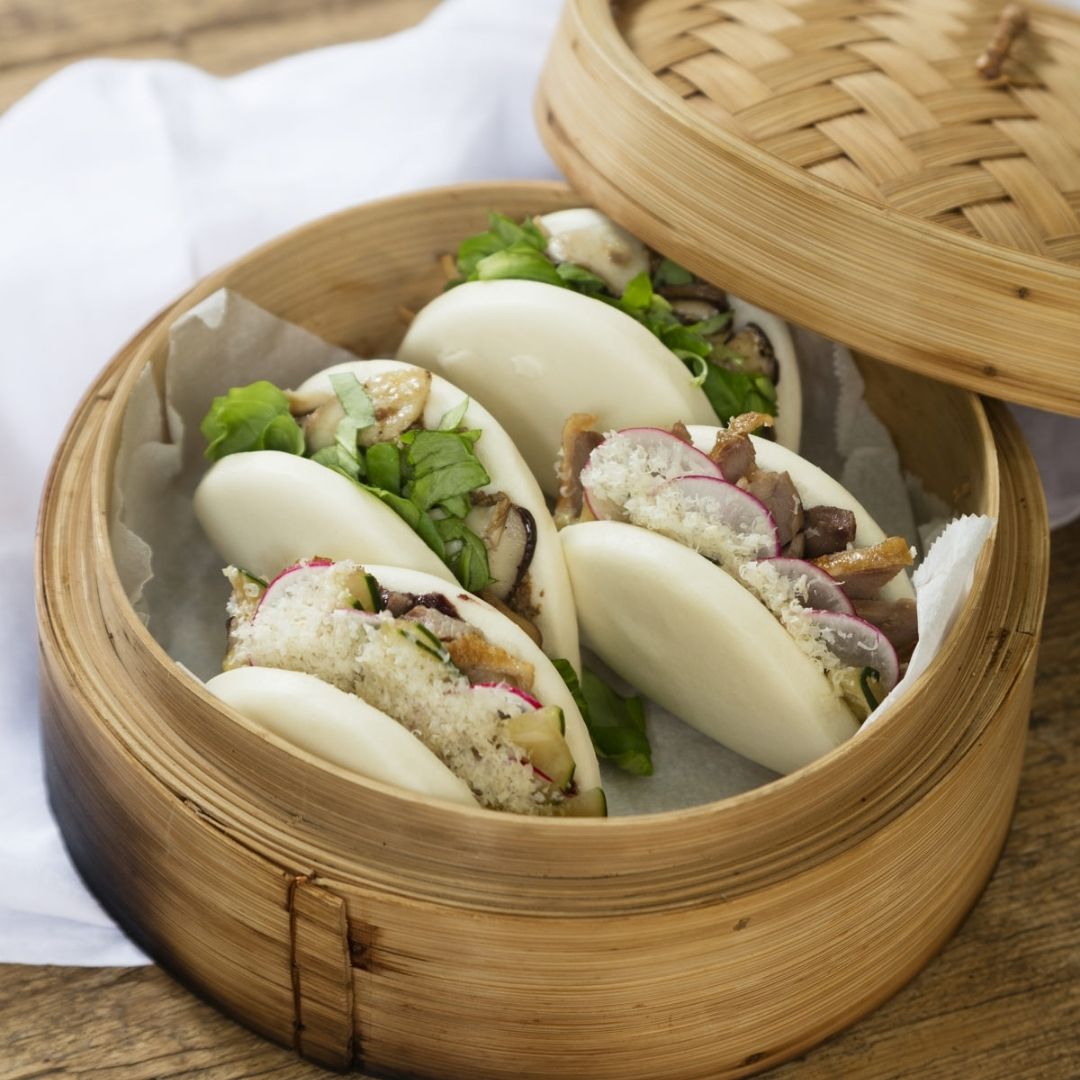 Gourmet Pekin duck bao with mediterranean hoisin sauce recipe