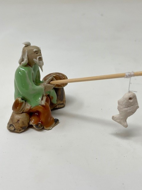 Chinese Figurine - Man Fishing on a Rock | Bonsai Outlet