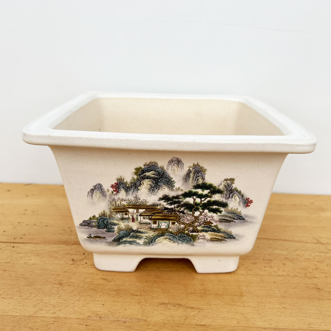 9-Inch Painted Glazed Rectangle Yixing Bonsai Pot (No. 2517)