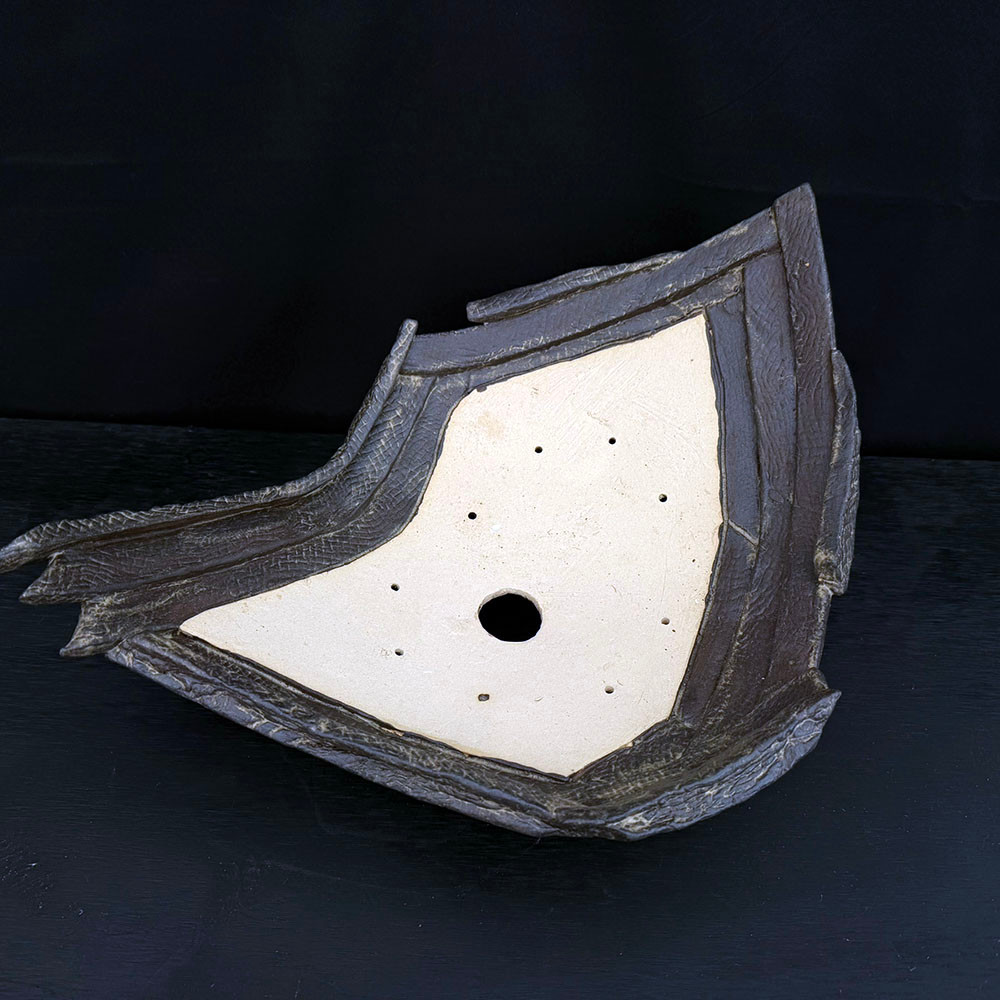 銅製　盆 Oval bonsai pot in a matte copper green glaze 324x232mm – Holden