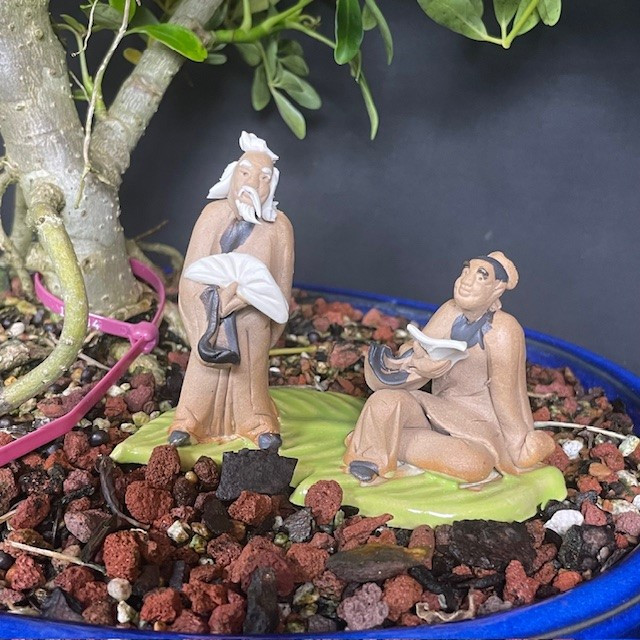 Chinese Figurine - Two Men sitting playing koto harp at Bonsai Outlet
