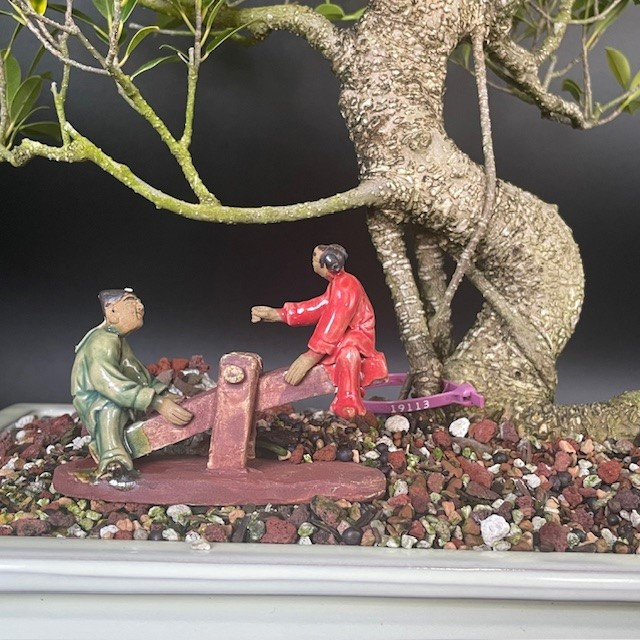 Chinese Figurine - Father & son - glazed (F-084) | Bonsai Outlet