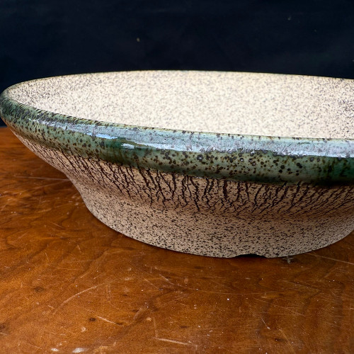 盆、ボウル Andy Arnault Flared Stone-Textured Bonsai Pot with Green Rim