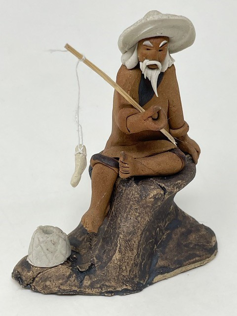 激レア　昭和レトロ　ゼンマイ　MONKY ON TREE Chinese Figurine - Man Fishing off Rock | Bonsai Outlet