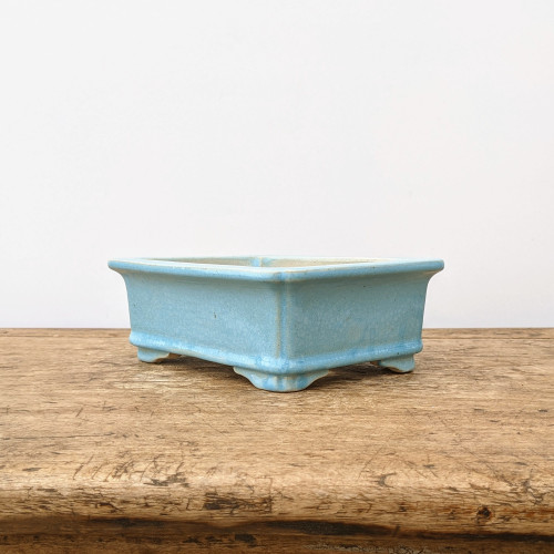 7 inch rectangular Yixing bonsai pot in a pale sky blue glaze