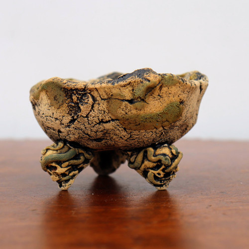 4 inch Terre o Vert handmade bonsai pot with an irregular hand molded bowl, No. 48