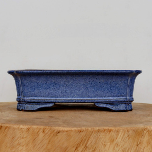 8 inch rectangular Yixing bonsai pot in a rich cobalt blue glaze, No. 2400c