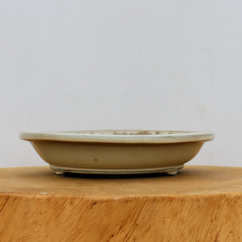 8 inch shallow oval Yixing bonsai pot in a soft matte cream glaze