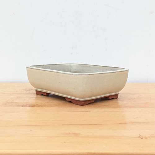 10 inch rectangular Yixing bonsai pot in a smooth matte cream glaze