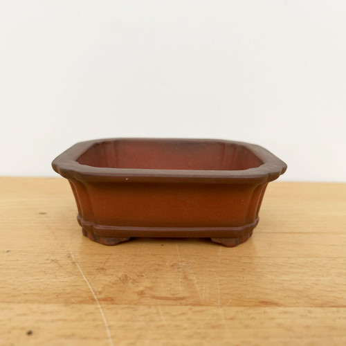 4 inch show quality unglazed Yixing bonsai pot in reddish brown terracotta