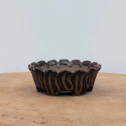 4 inch Brandon Besserer bonsai pot in coarse light brown stoneware, No. 9