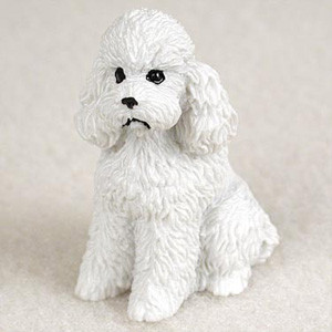 Miniature white poodle figurine with a sport cut coat, a bonsai accessory