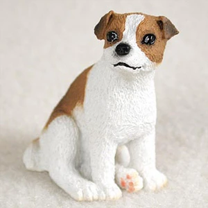 Miniature black and white smooth coat Jack Russell Terrier figurine, seated alert