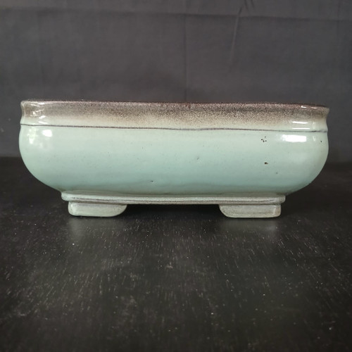 9 inch rectangular Yixing bonsai pot in a smooth celadon green glaze