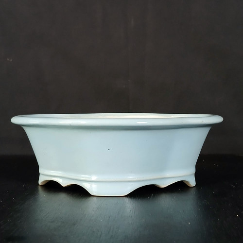 8 inch Yixing bonsai pot in a glossy pale sky blue glaze, No. 2510d
