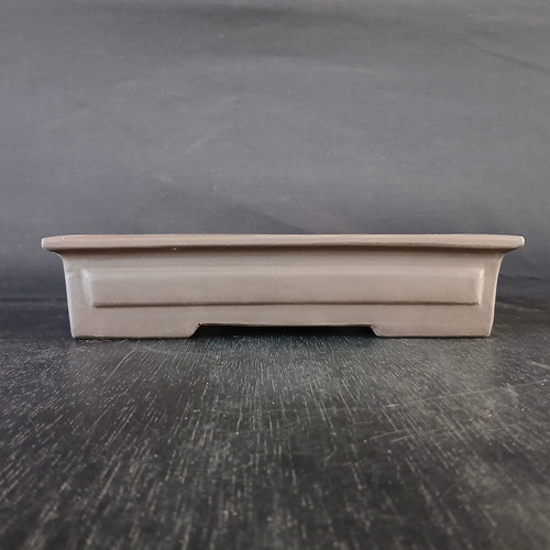 10.5 inch rectangular unglazed Yixing bonsai pot in matte grayish brown